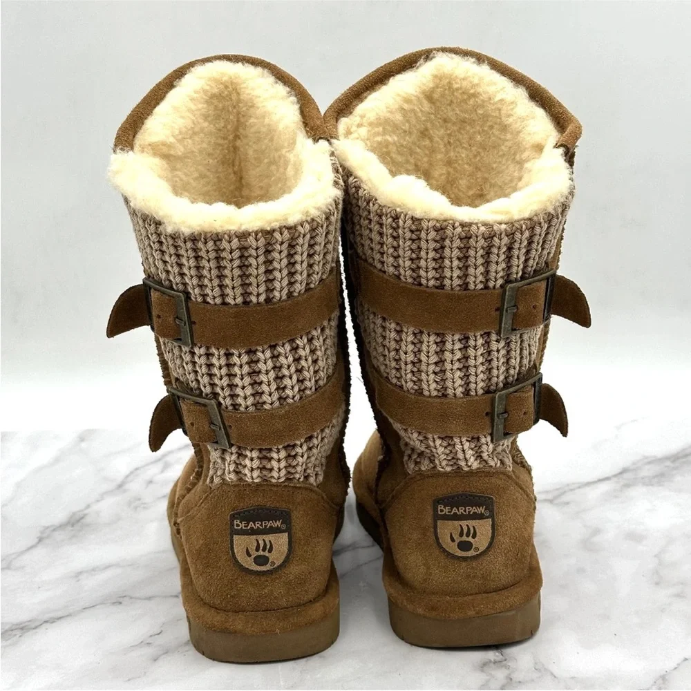 Bearpaw Boots Womens Size 6.5 Boshie Suede Knit Faux Fur Winter
